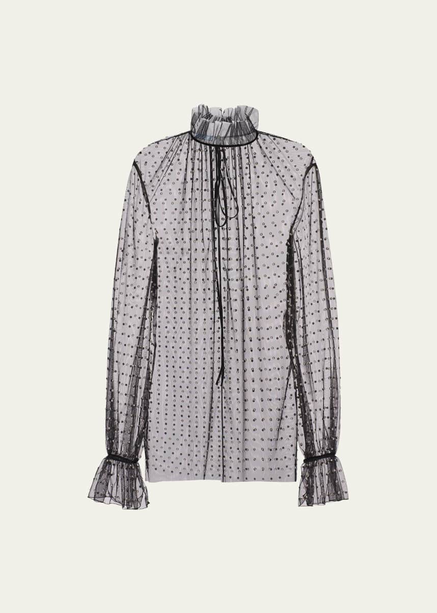 Prada Stud-Embellished Tulle Blouse
