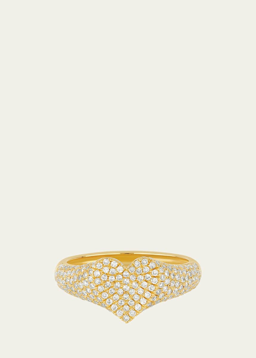 EF Collection 14K Yellow Gold Diamond Heart Signet Ring