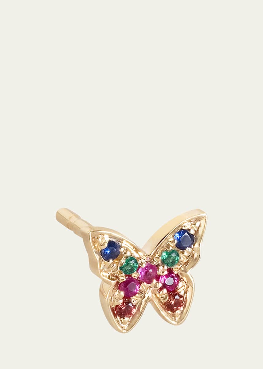 EF Collection 14K Yellow Gold Mixed Stone Rainbow Butterfly Stud Earring, Single