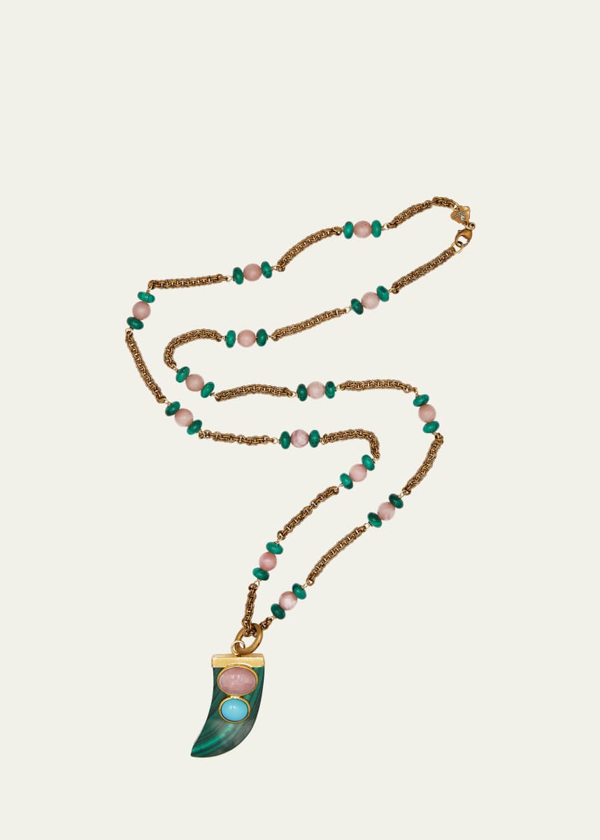 Grazia And Marica Vozza Lucky Charm Necklace with Malachite, Rhodonite and Turquoise Resin