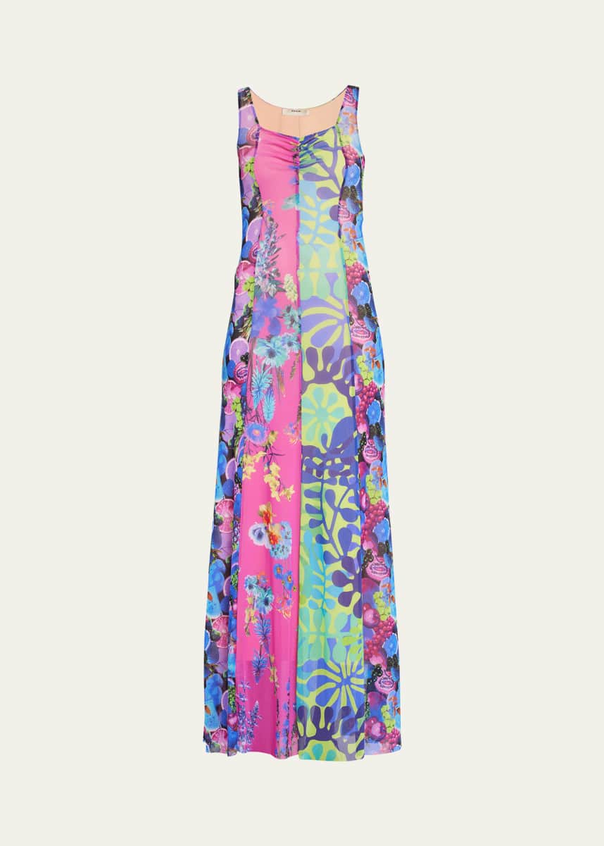 Fuzzi Sleeveless Printed Tulle Maxi Dress