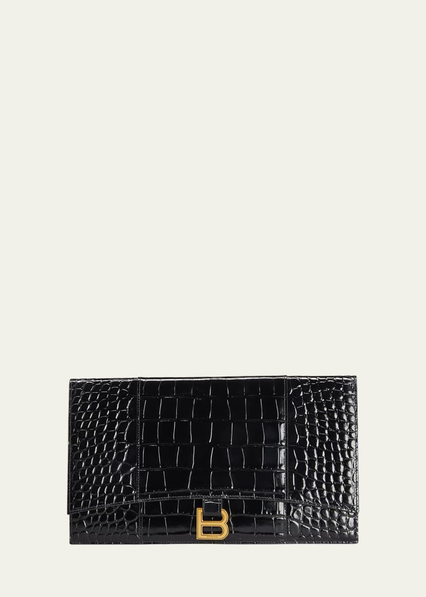 Balenciaga Hourglass Croco Flat Pouch Bag