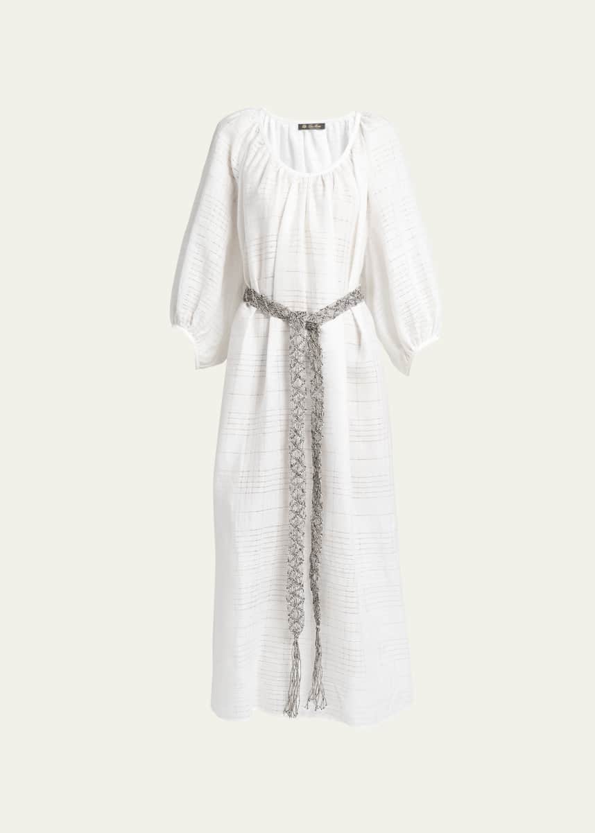 Loro Piana Abito Medea Needle Linen Belted Maxi Dress