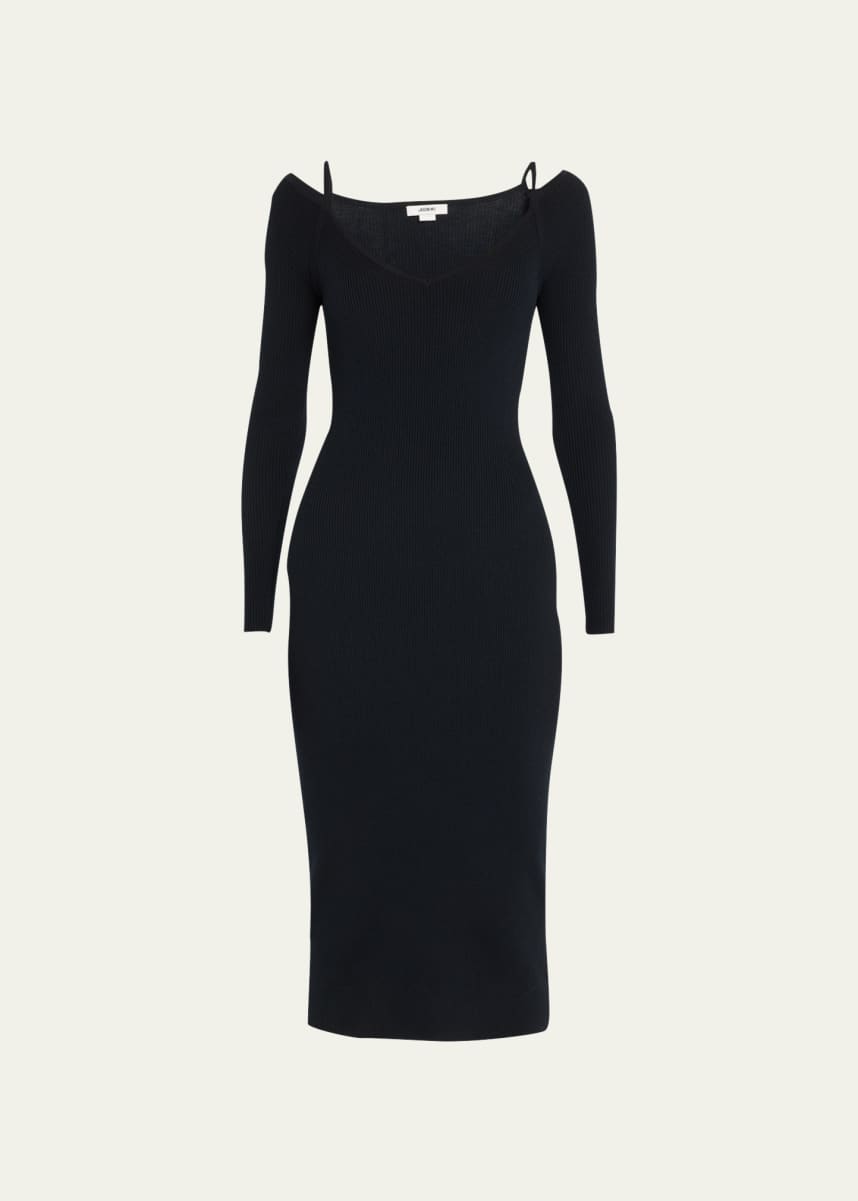 Jason Wu Ribbed Cold-Shoulder Wool Midi Dress