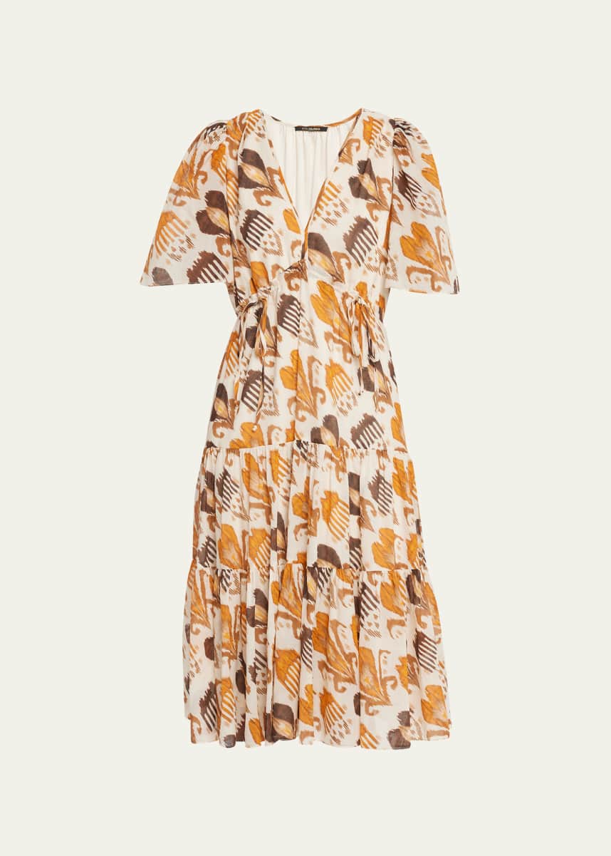 Kobi Halperin Dena Tiered Ikat-Print Midi Dress