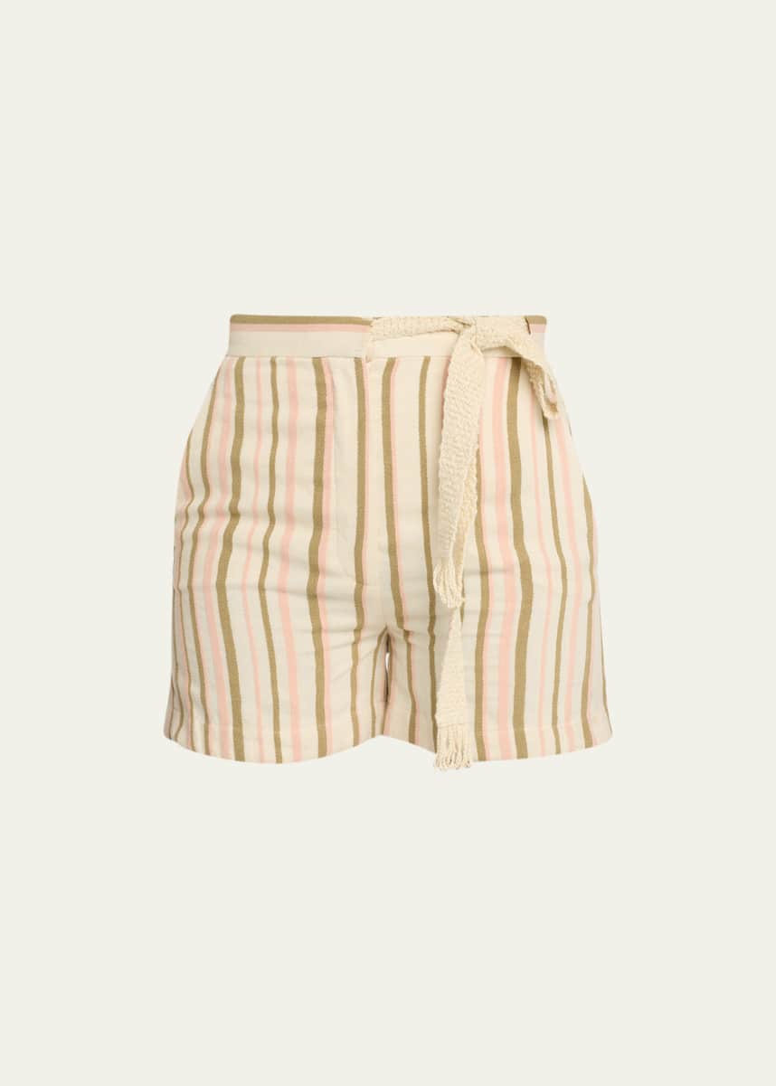 Loro Piana Berm Norris Linen Shorts with Terry Cloth Stripes