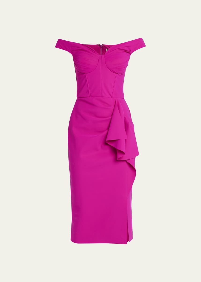 Chiara Boni La Petite Robe Madama Off-Shoulder Draped Midi Dress