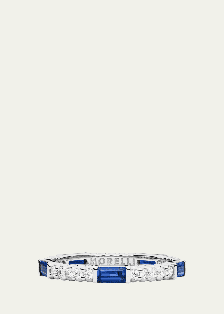 Paul Morelli Blue Sapphire & Diamond Pinpoint Baguette Ring in 18K White Gold