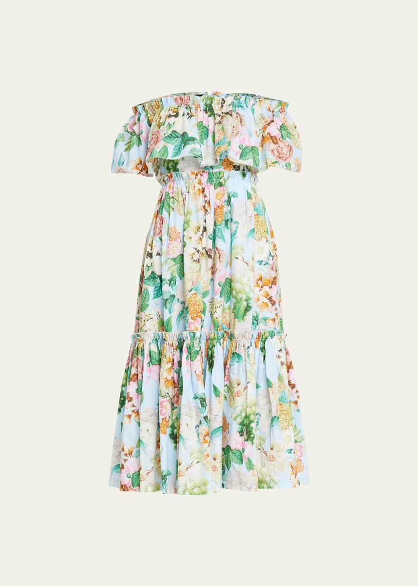 Cara Cara Marta Off-Shoulder Tiered Floral Poplin Midi Dress