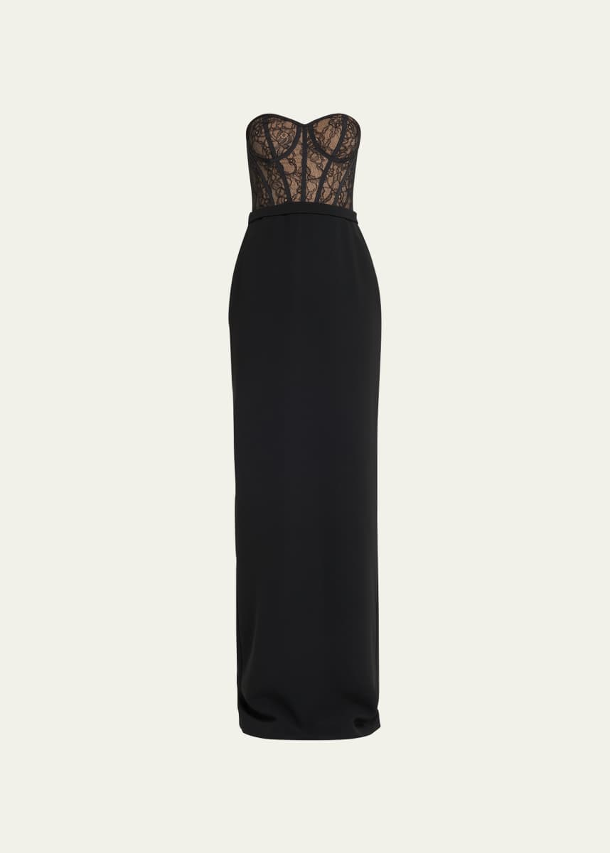 Pamella Roland Lace Bustier Crepe Column Gown