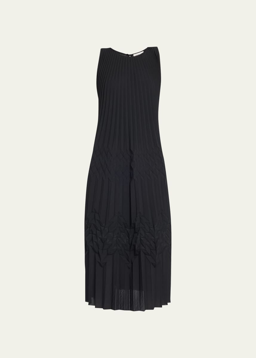 Lafayette 148 New York Origami Pleated Sleeveless Midi Dress