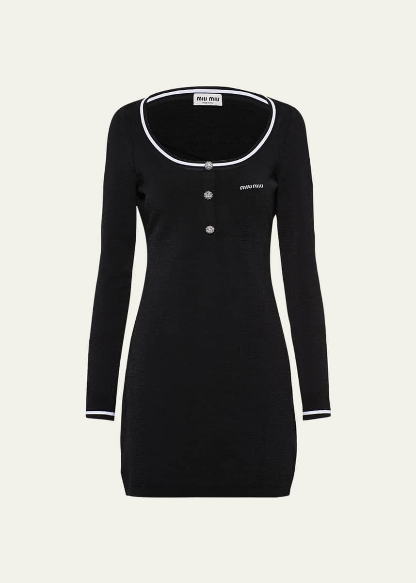 Miu Miu Fitted Short Dress with Embellished Buttons