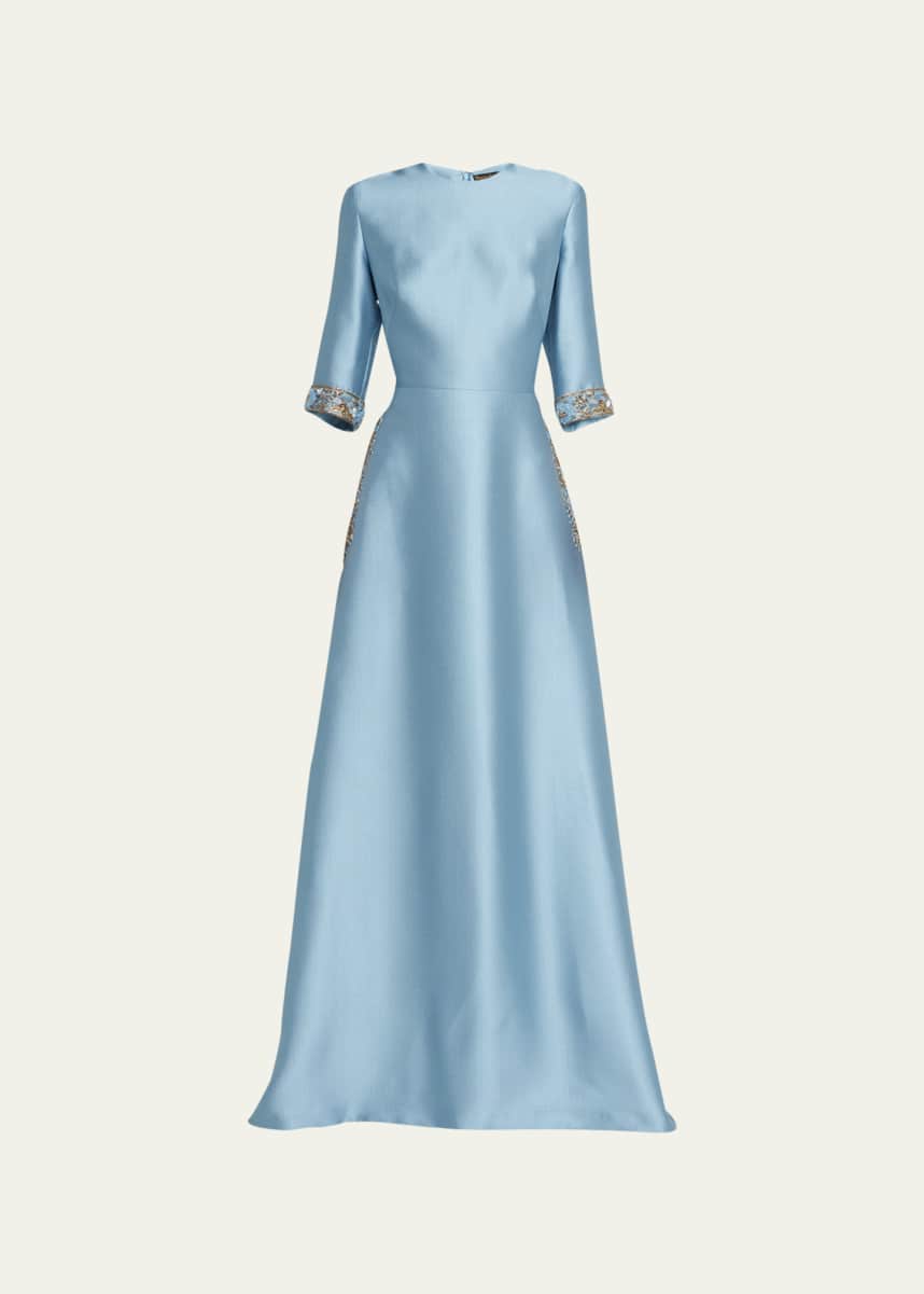 Reem Acra Bead-Embellished Mikado Pique Kaftan