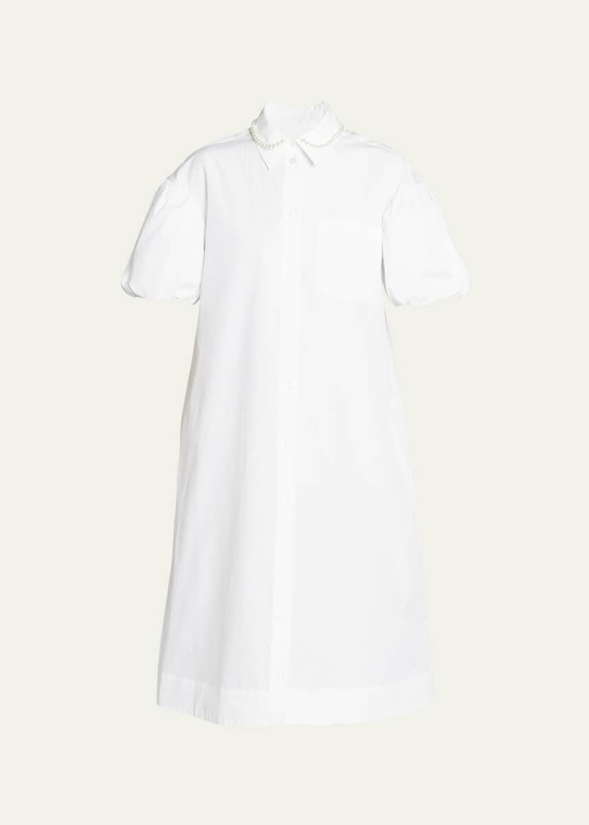 Simone Rocha Daisy Embroidered Puff-Sleeve Midi Shirtdress