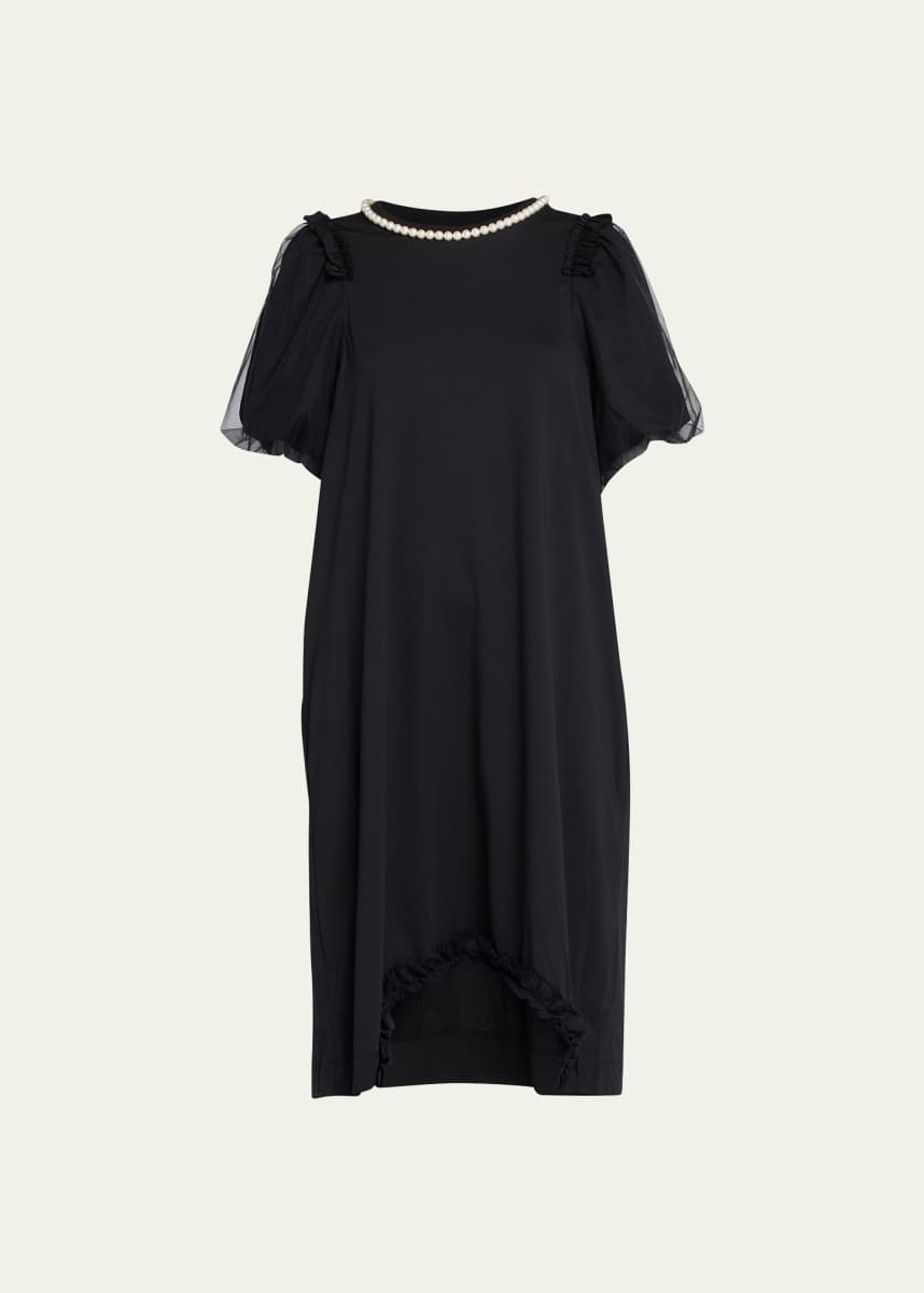 Simone Rocha Tulle Puff-Sleeve Shirtdress with Ruffle-Trim