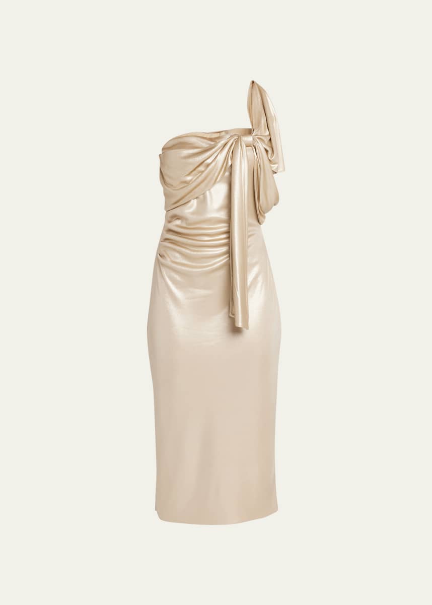 Chiara Boni La Petite Robe Teresa One-Shoulder Draped Shimmer Midi Dress