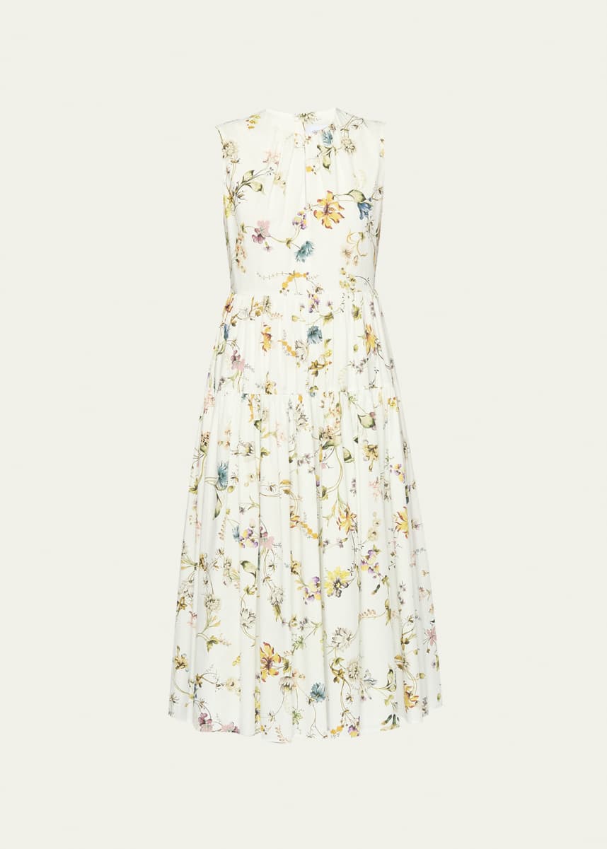Erdem Floral Print Tiered Midi Dress