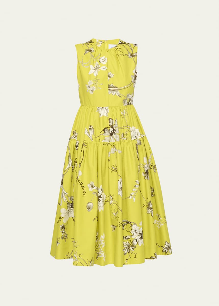 Erdem Floral Print Tiered Midi Dress
