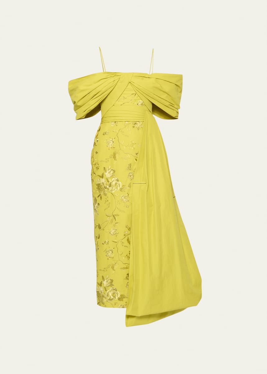Erdem Jacquard Column Midi Dress w/ Bow Detail