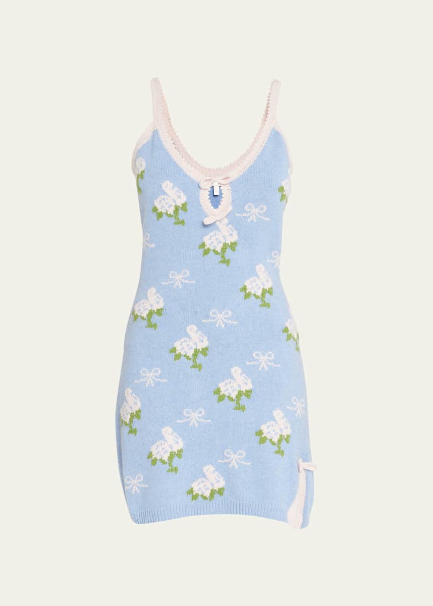 LoveShackFancy Lopez Floral Knit Keyhole Mini Dress