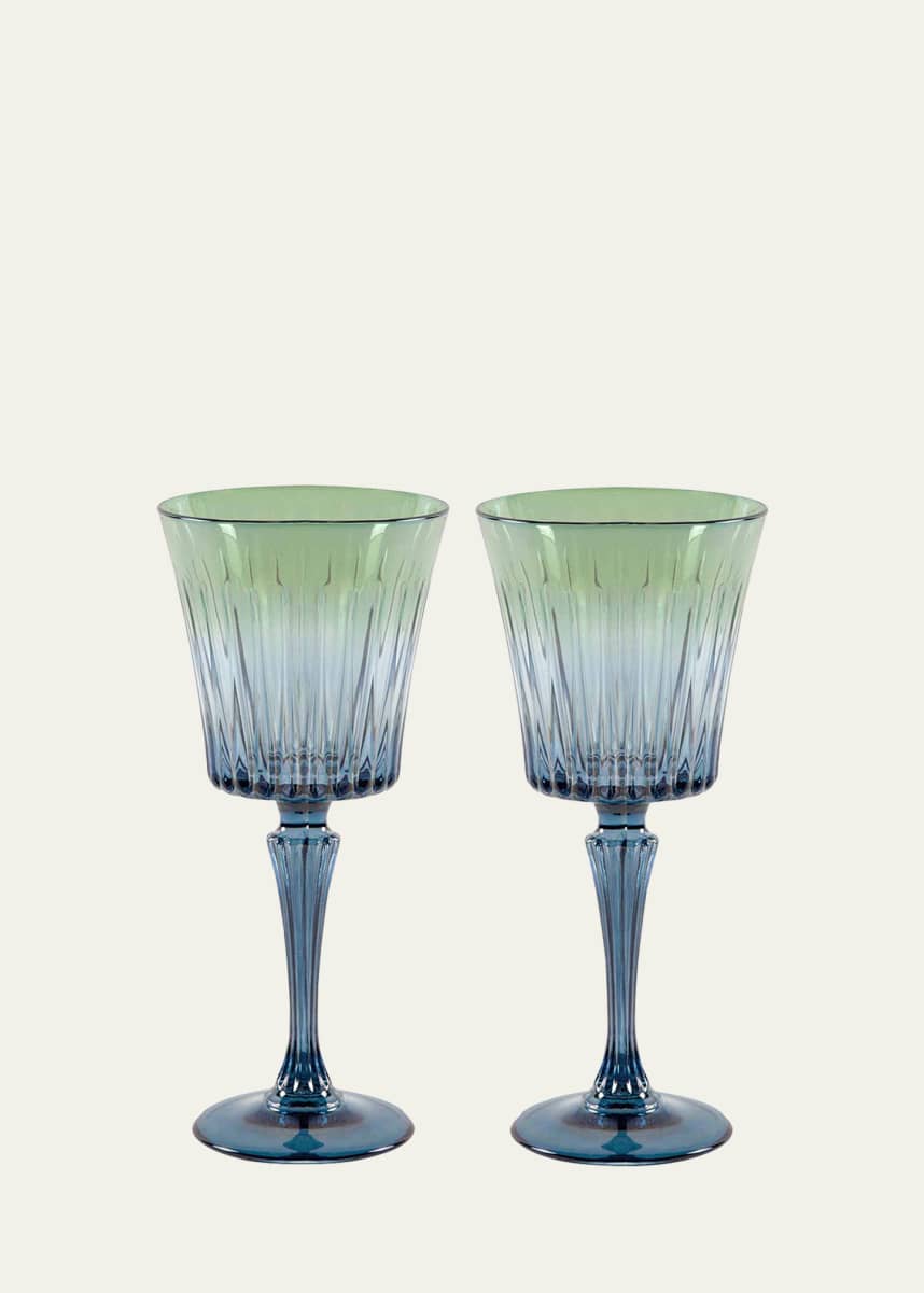 Luisa Beccaria Green Shaded Stemmed Water Glasses, Set of 2