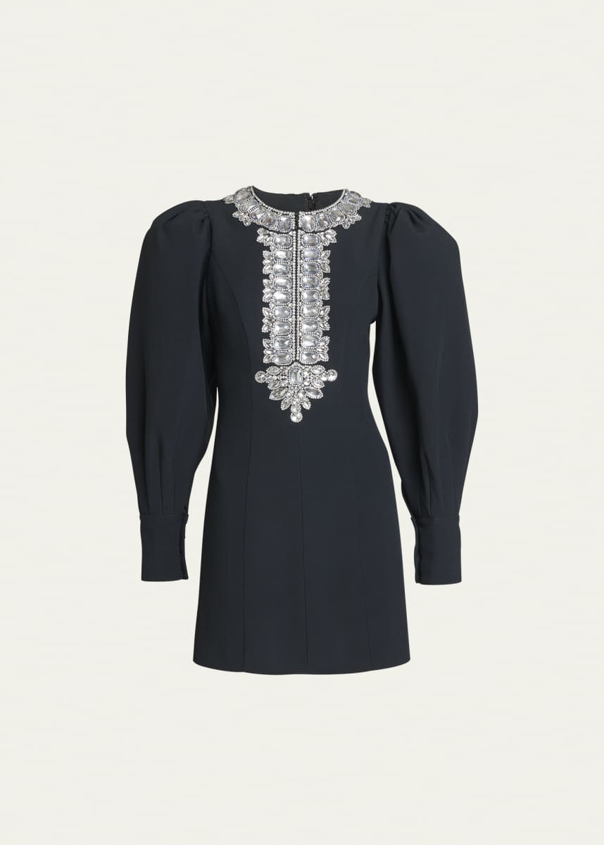 Andrew Gn Crystal-Embellished Puff-Sleeve Mini Dress