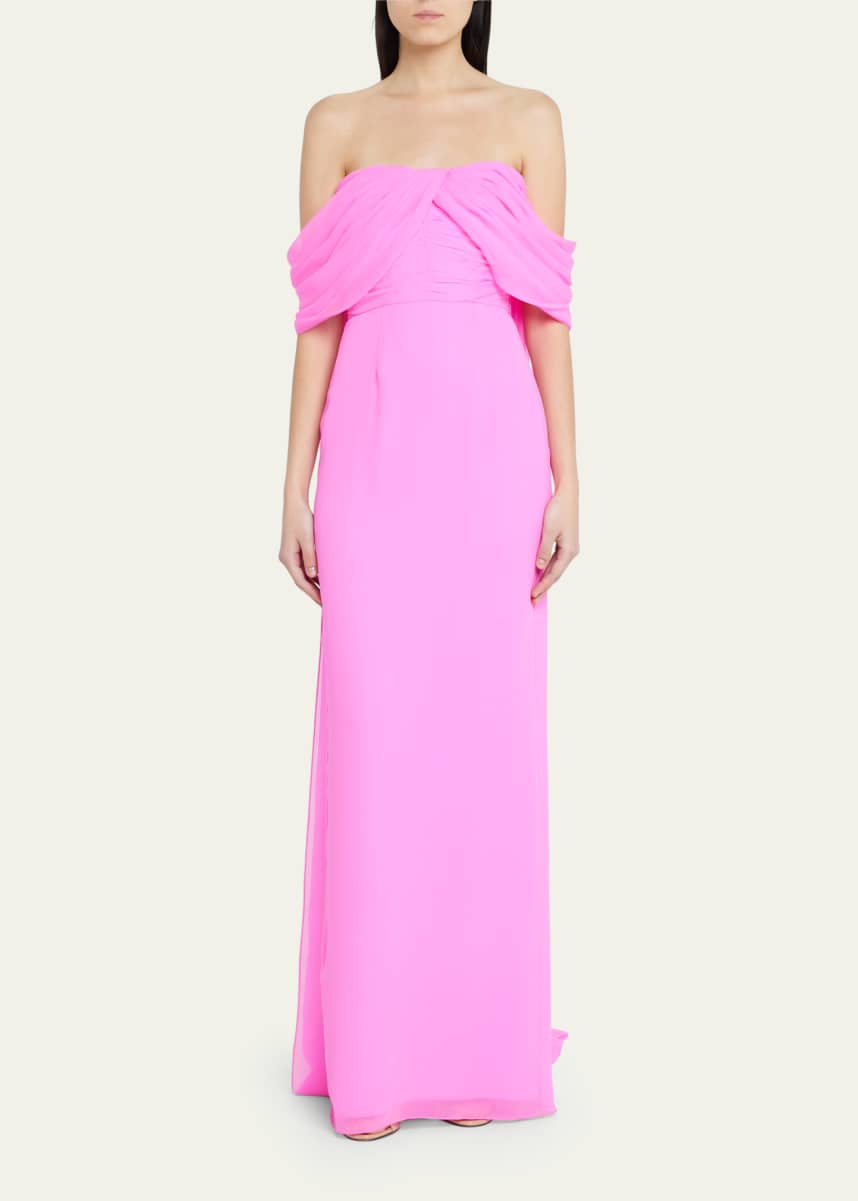 Markarian Anthea Draped Silk Chiffon Off-the-Shoulder Gown