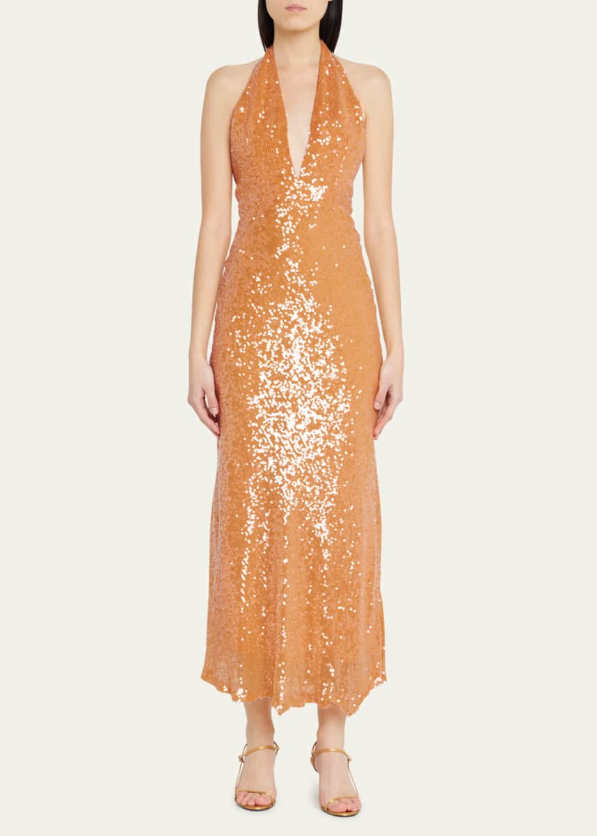 Markarian Valerie Sequin Halter Midi Dress