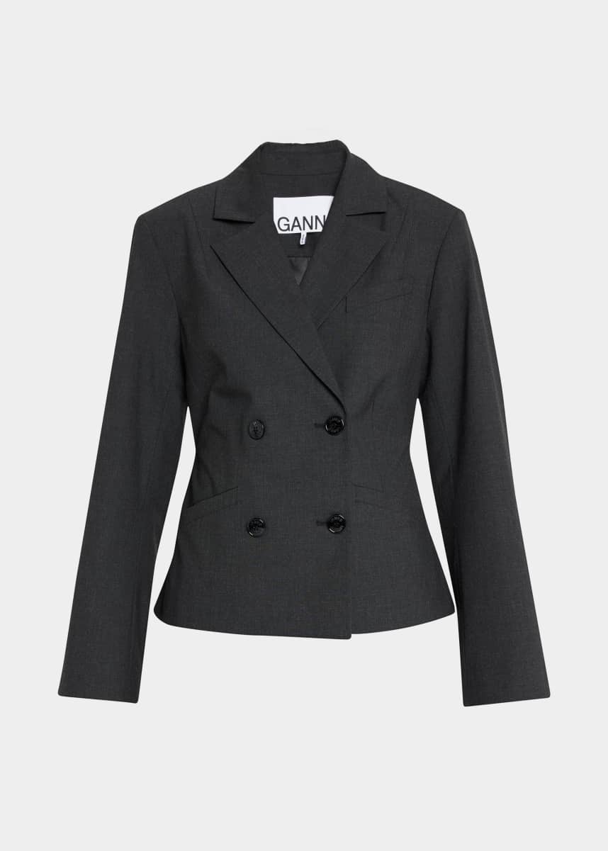 GANNI Light Wool Melange Open Collar Blazer