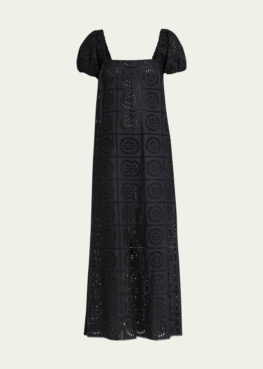 Ganni Short Sleeve Eyelet Midi Dress