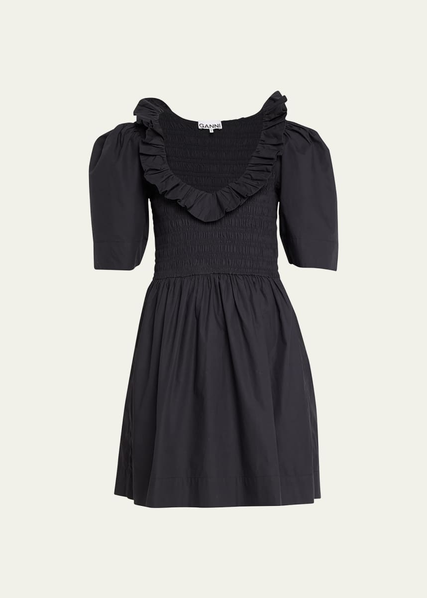 Ganni Smocked Puff Sleeve Mini Dress