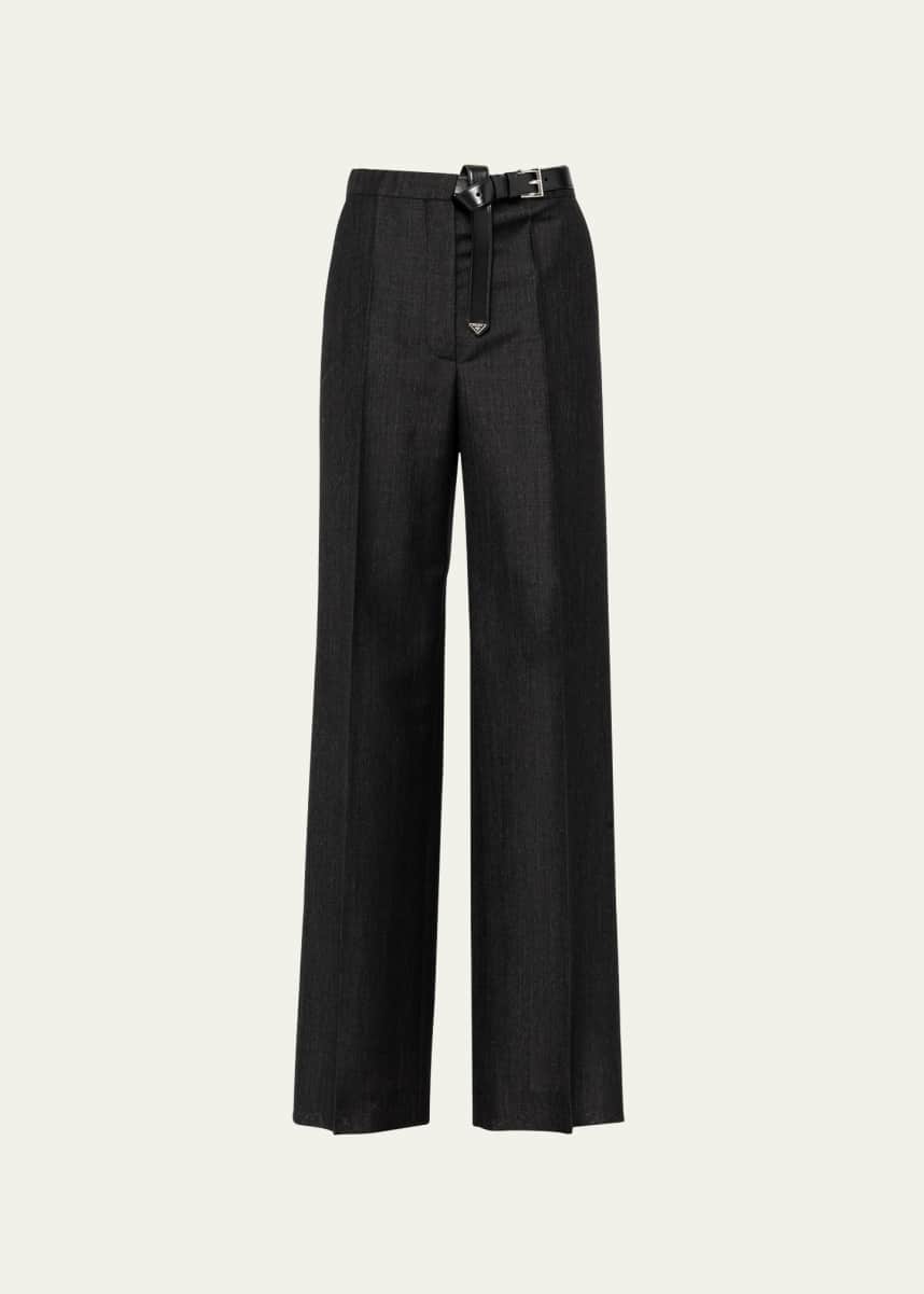 Prada Kid Mohair Leather Belted Trousers