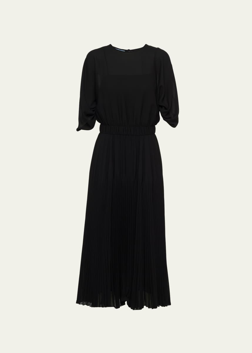Prada Sunray Pleat Sable Belted Midi Dress