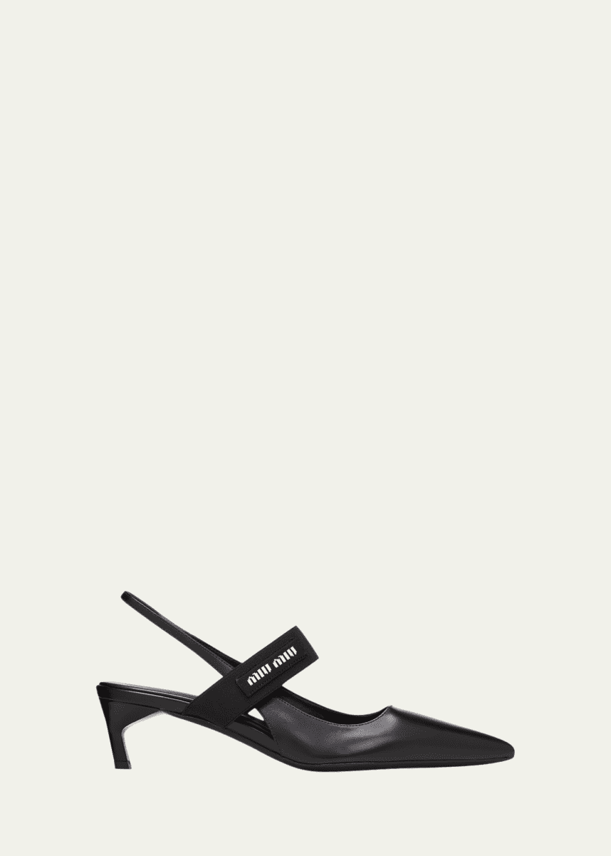 Miu Miu Leather Logo-Band Slingback Pumps