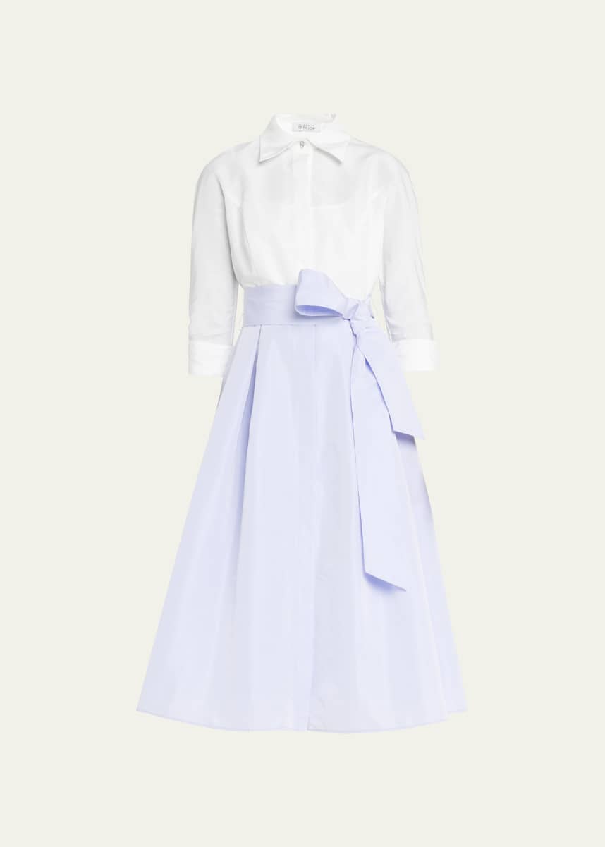 Rickie Freeman for Teri Jon 3/4-Sleeve Two-Tone Pleated Shirtdress