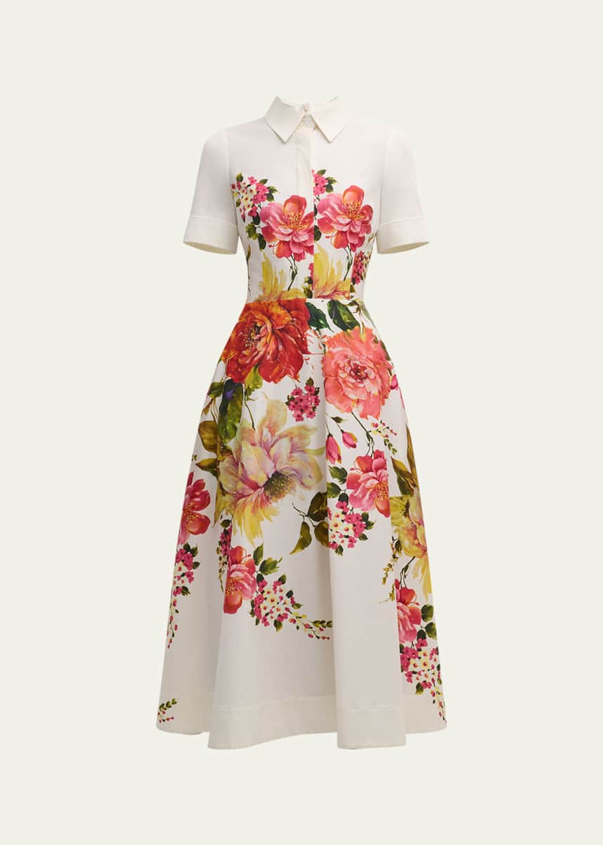 Rickie Freeman for Teri Jon Floral-Print Fit-&-Flare Shirtdress