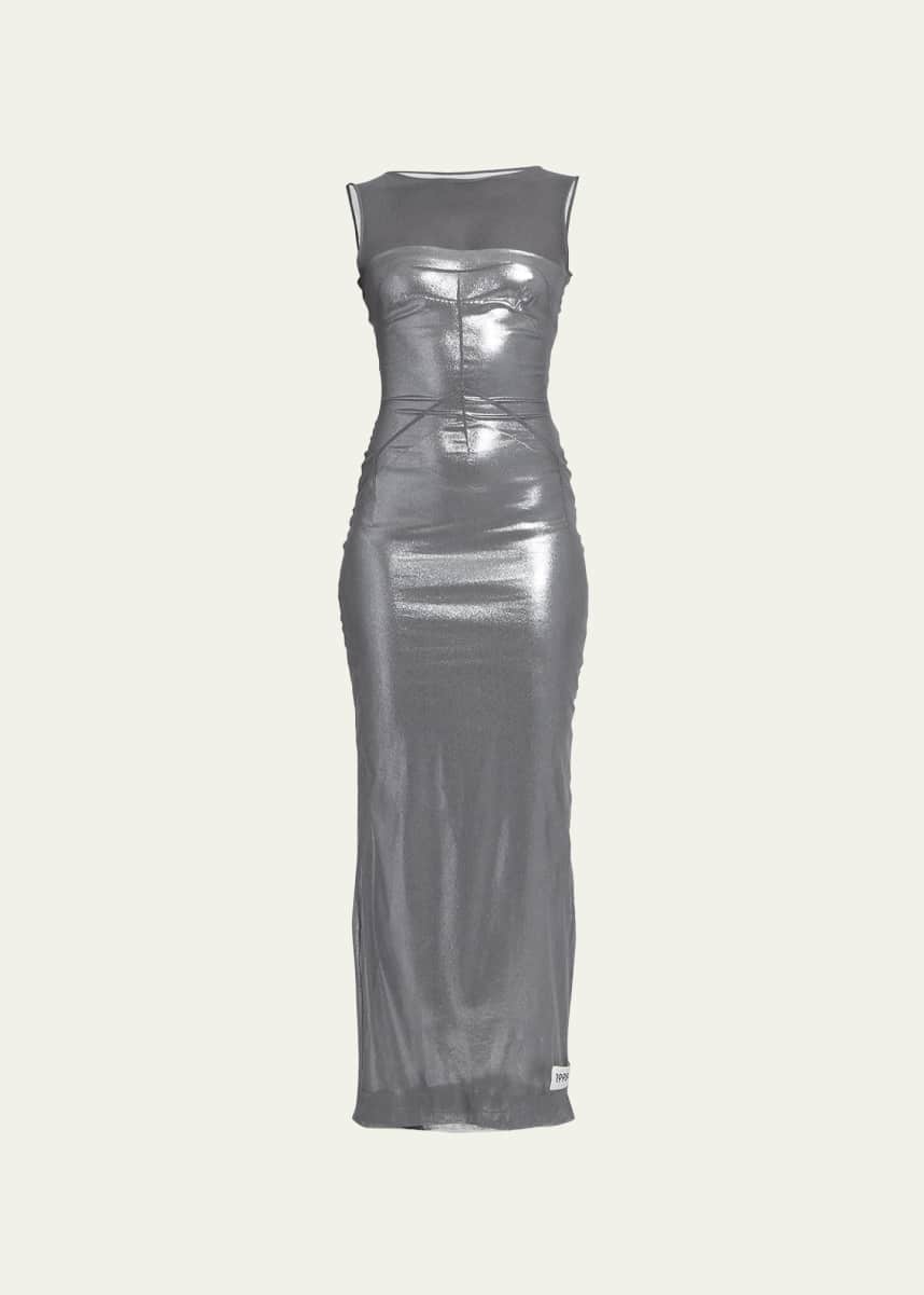 Dolce&Gabbana Mixed Media Metallic Long Dress with Year Patch