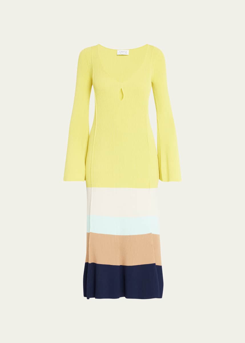 Tanya Taylor Hoxton Keyhole Colorblock Knit Midi Dress