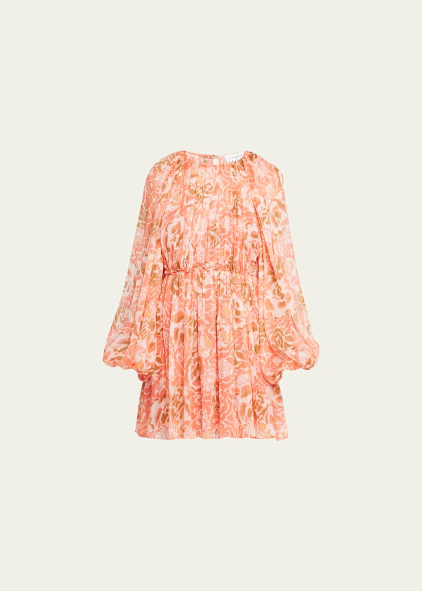 Tanya Taylor York Floral Linen-Silk Blouson-Sleeve Mini Dress