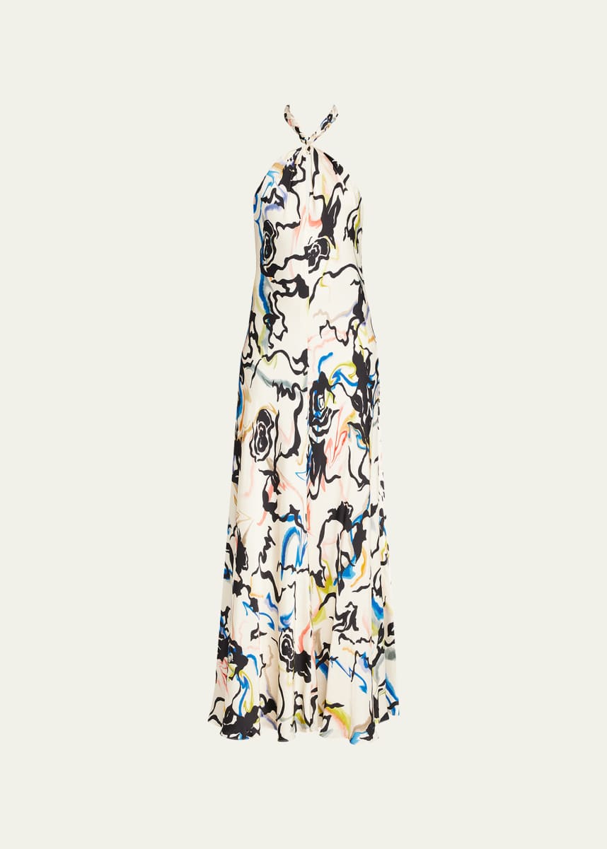 Tanya Taylor Maya Printed Open Tie-Back Maxi Dress