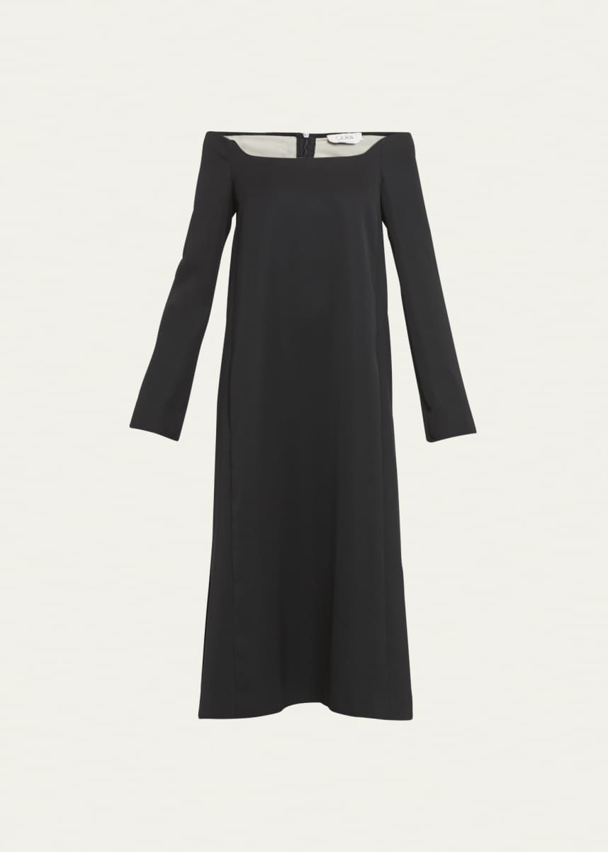 Quira Off-the-Shoulder A-Line Midi Wool Dress