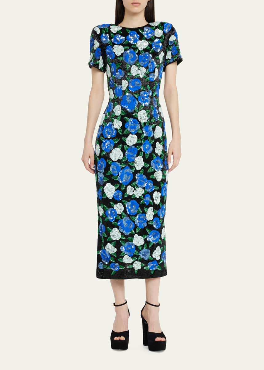 Rachel Gilbert Roma Floral-Embellished Midi Dress