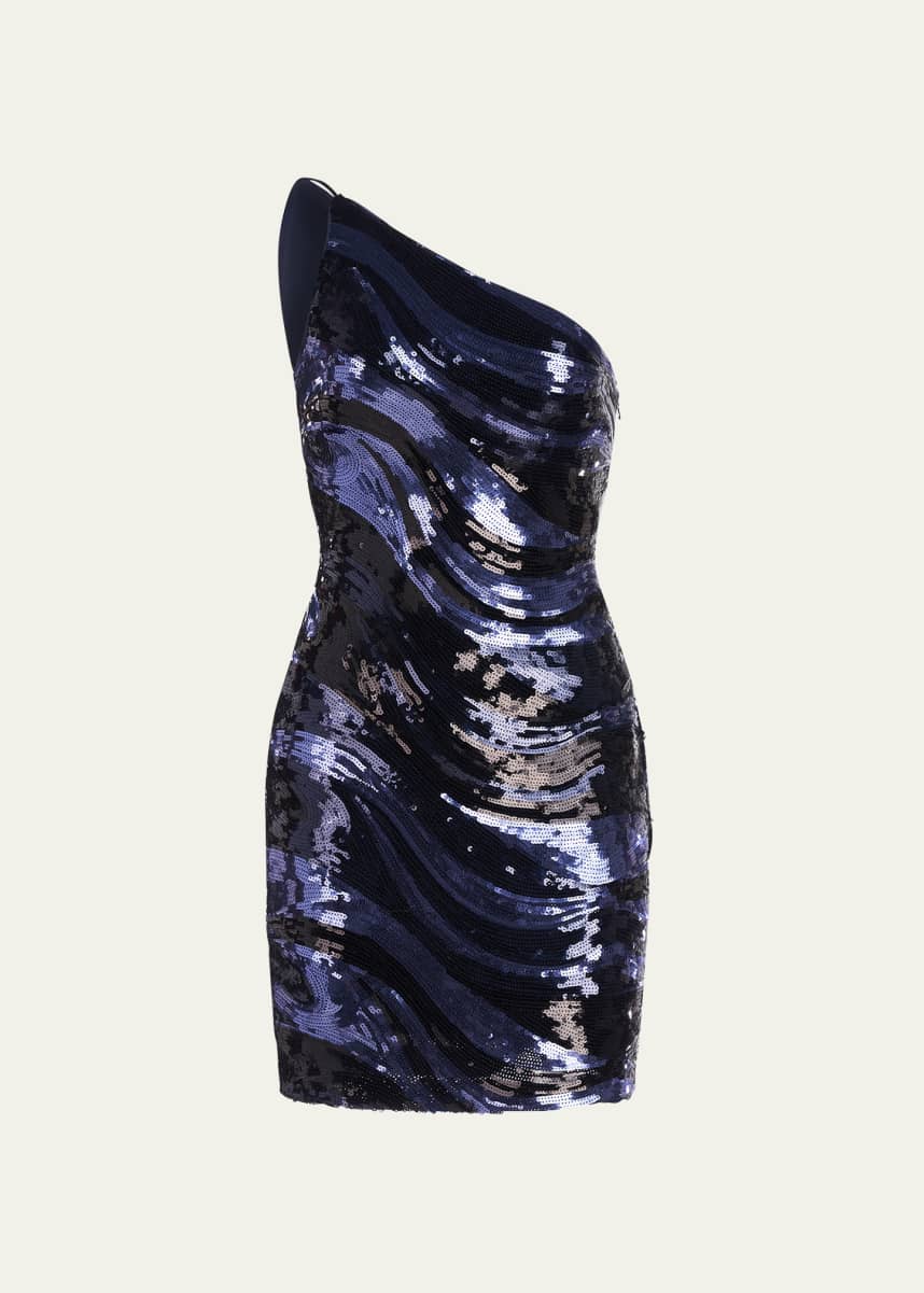 Halston Gabriella One-Shoulder Sequin Mini Dress
