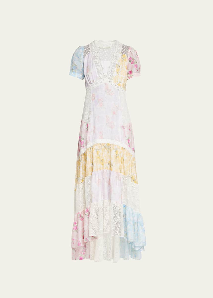 LoveShackFancy Tink Lace Floral Silk Tiered Maxi Dress