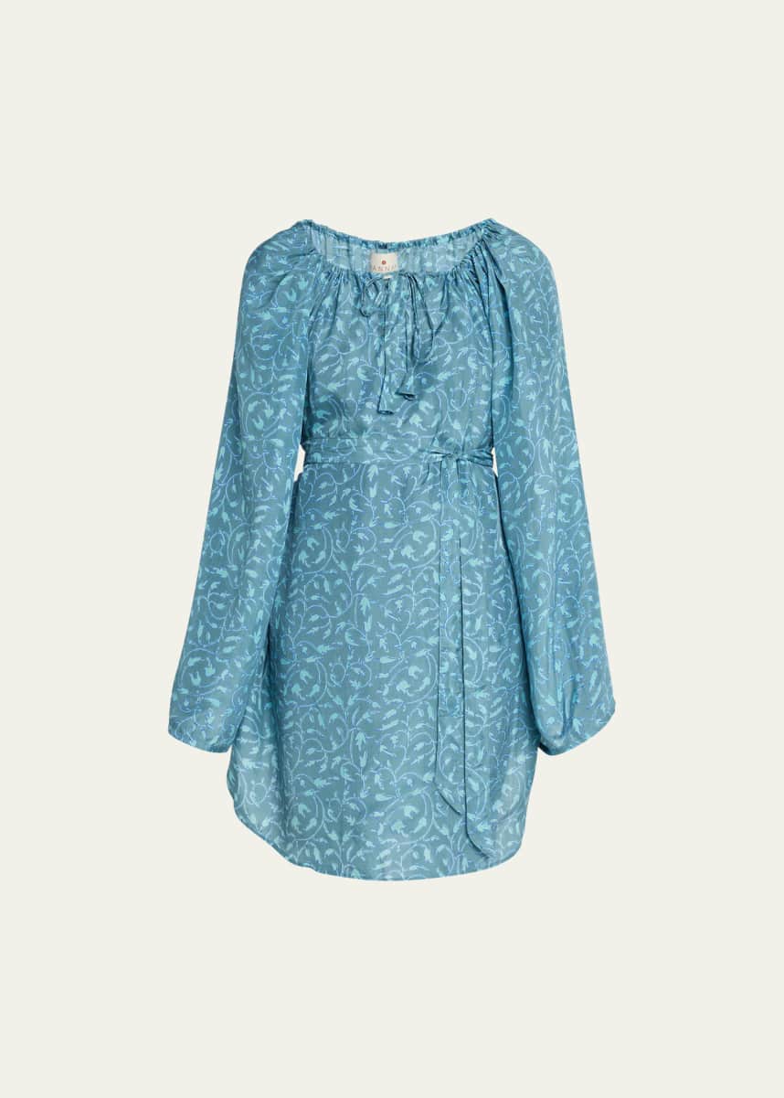 Hannah Artwear Parker Floral Silk Split-Neck Mini Dress