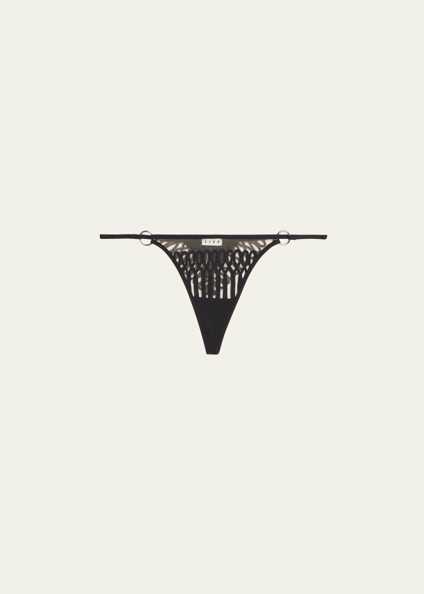 Livy Jazz Cord-Embroidered Tulle Thong