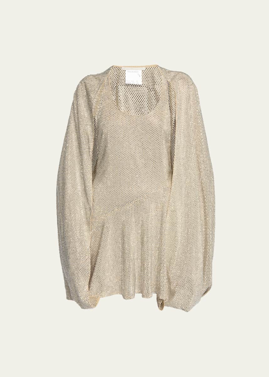 Stella McCartney Silver Crystal Embellished Mini Dress with Cape Back