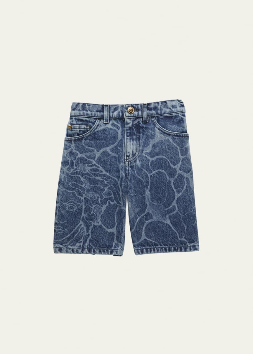 Versace Boy's Water Effect Denim Shorts, Size 4-6