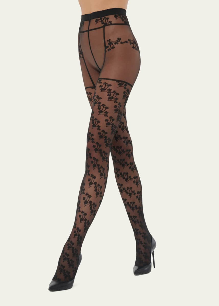Wolford Sheer Floral Suspender Tights