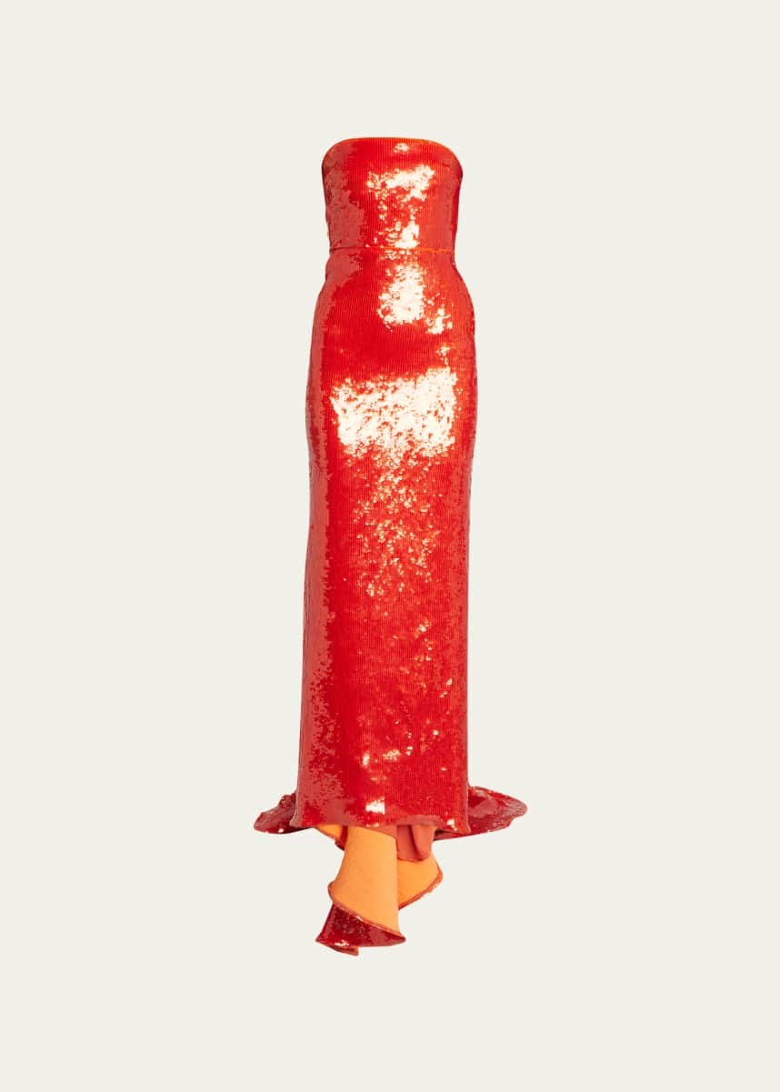 LaQuan Smith Sequin-Embellished Strapless Column Gown